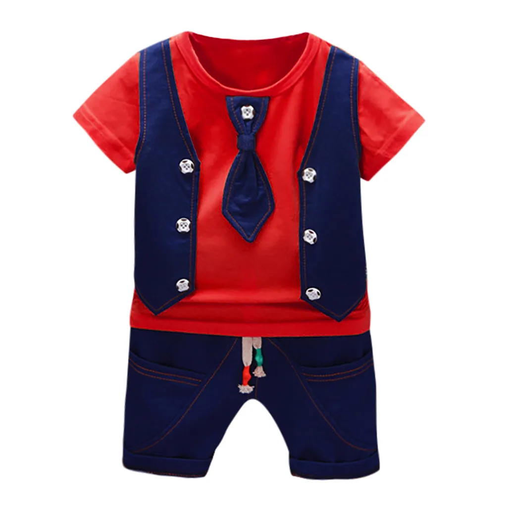 Summer Kids Boys Clothes Gentleman Suit For Baby Boy Children Clothing Set 2pcs T Shirt Shorts Pants Outfit 1 2 3 Years