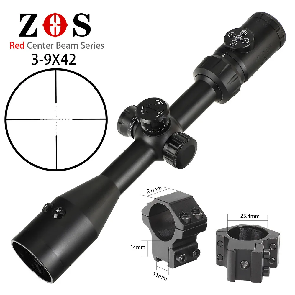 ZOS 3-9X42E красный лазер интегрированный прицел винтовки комбинированный оптический прицел тактический прицел - Цвет: with Dovetail Rings