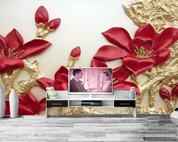 

Papel de parede colored carving embossed magnolia 3d flower wallpaper,living room bedroom sofa TV backdrop kitchen custom murals