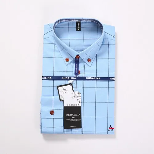 Dudalina Camisa социальной Masculina для мужчин рубашка вышивка логотип с длинным рукавом деловые рубашки в повседневном стиле известный бренд - Цвет: A-1311SKU BLUE