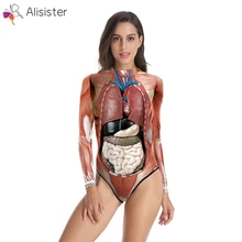 Смешной органный 3D напечатанный сдельный купальник Loog рукав на молнии для серфинга купальный костюм женский купальник