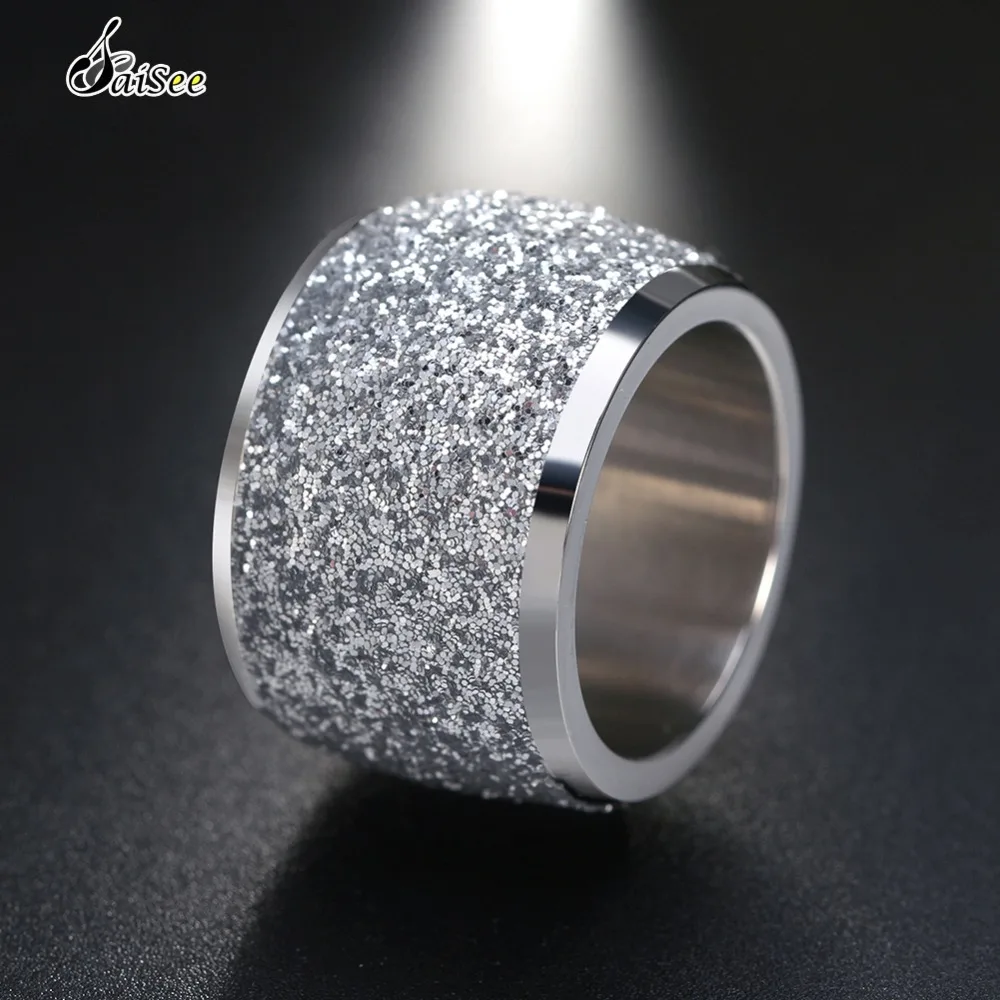 

SaiSee 316L Stainless Steel Rings For Women Rose Gold/Silver Color Frosting Surface Big Wedding Band Party Ring Female Free Ship