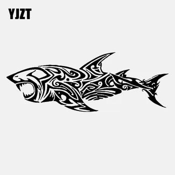 

YJZT 16.7CM*7.9CM Fish Tribal Tattoo Shark Decor Art Vinyl Car Sticker Decal Black/Silver C24-0501