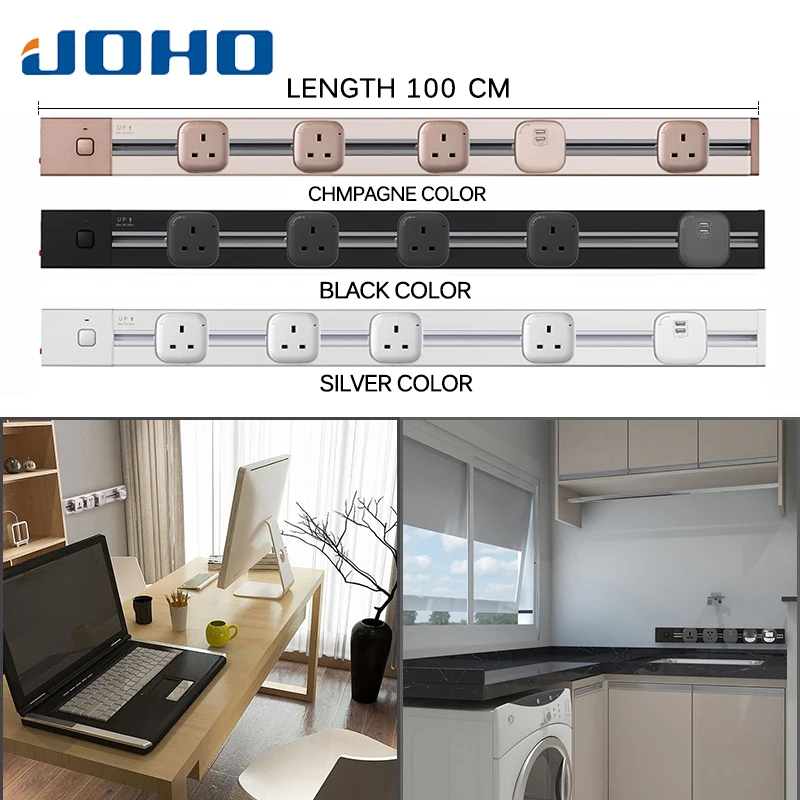 

JOHO Factory Socketbar Aluminum Alloy 100cm 4000W 16A Tomada Usb Wall Socket 3C LED Light Office Living Room