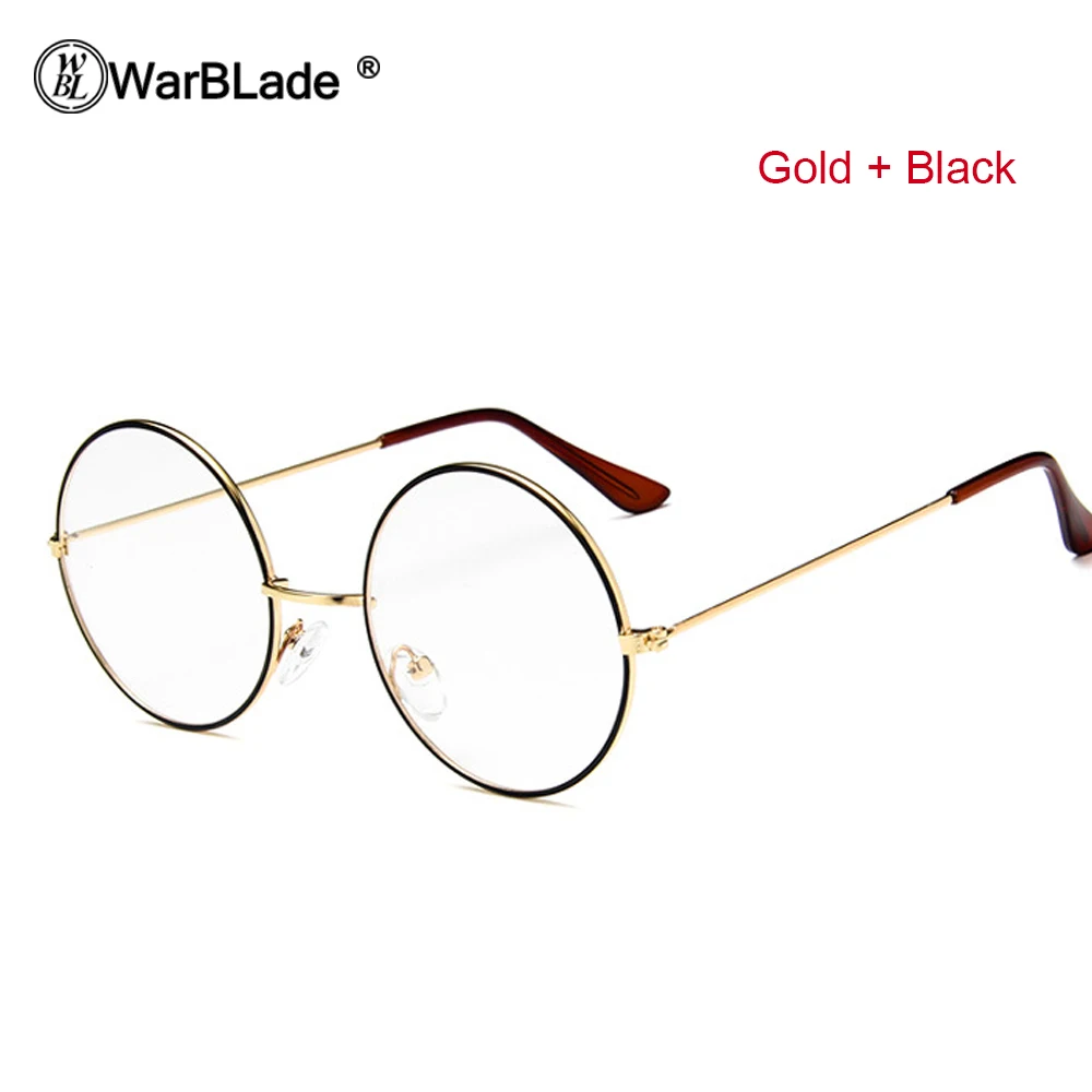 gold black WarBLade дешевые золотые большие круглые Nerd очки с бесцветными линзами унисекс круглая металлическая оправа очки оправа оптические мужские и женские черные - Цвет оправы: gold black