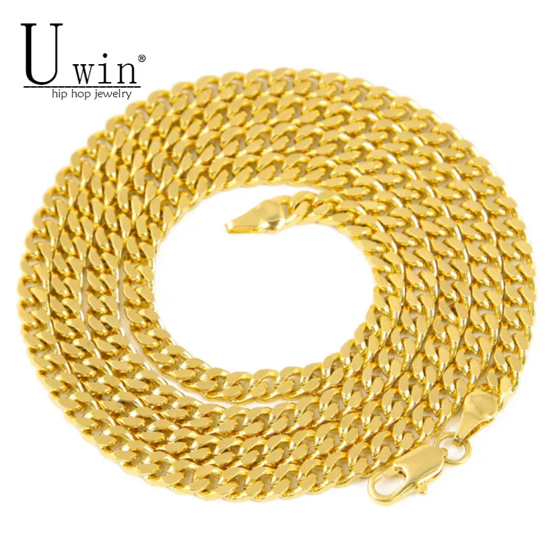 

UWIN Hip Hop Cuban Necklace Chain Stainless Steel 3mm 5mm Gold Silver Long Necklace Link Fashion Jewelry Accessories 24" 30"