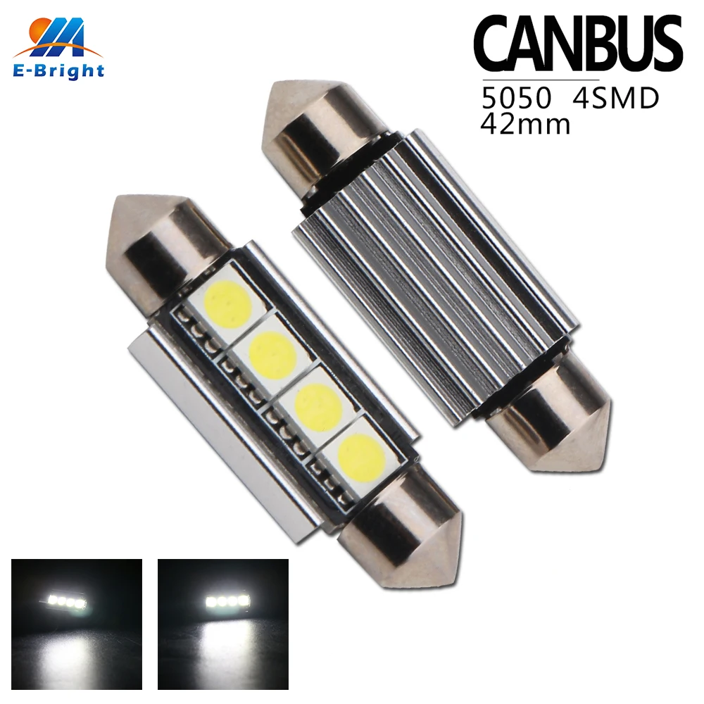 

6pcs 42mm C5W C10W 4 SMD 5050 LED White Blue CANBUS Error Free Car License Plate light Bulb Dome Festoon Lamp source 42mm 12V 6x