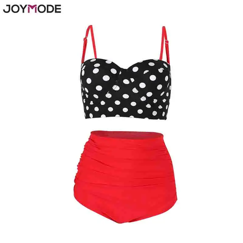 JOYMODE High Waist Bikini Swim suits Straps Retro Polka Dot Ruffled Sexy Bikini Underwire Plus Size M 3XL Women Swim wear polka dot bandeau bikini set