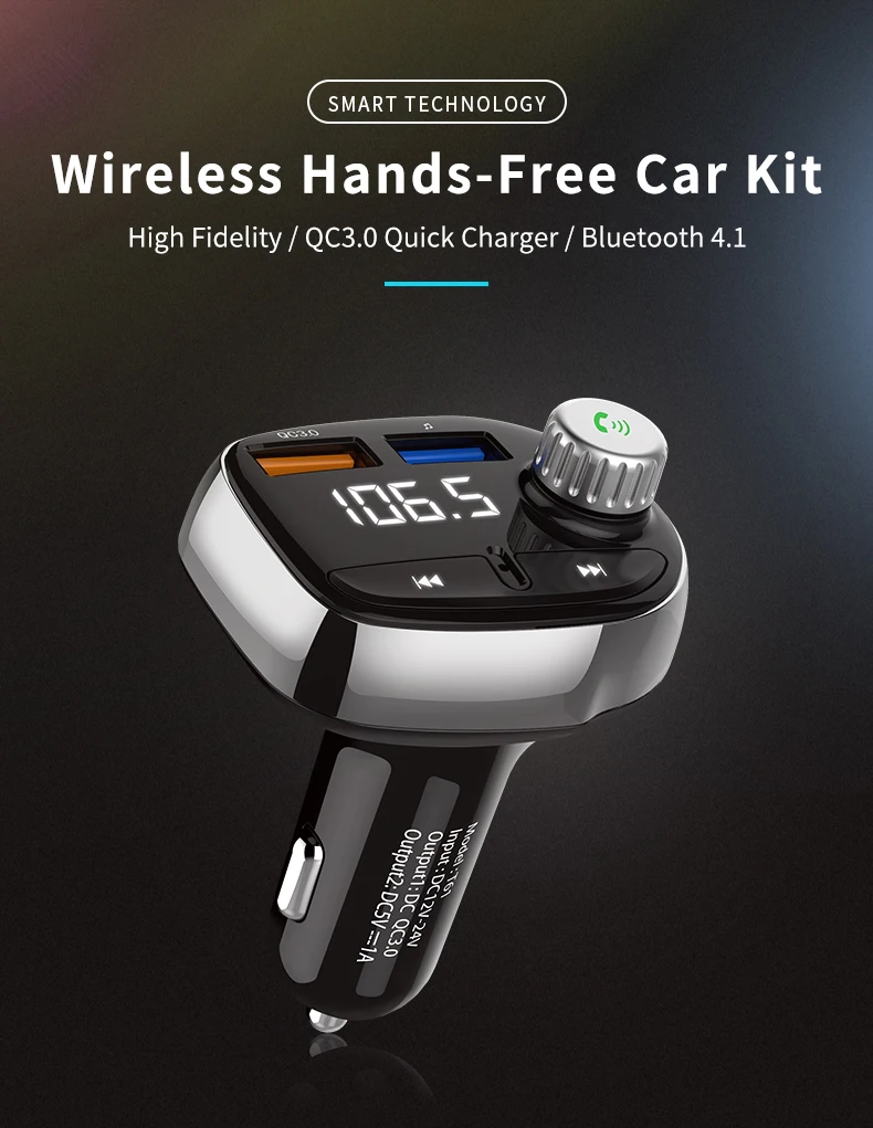 Автомобильный комплект T61 QC3.0 mp3 плеер FM передатчик Bluetooth TF карта с USB