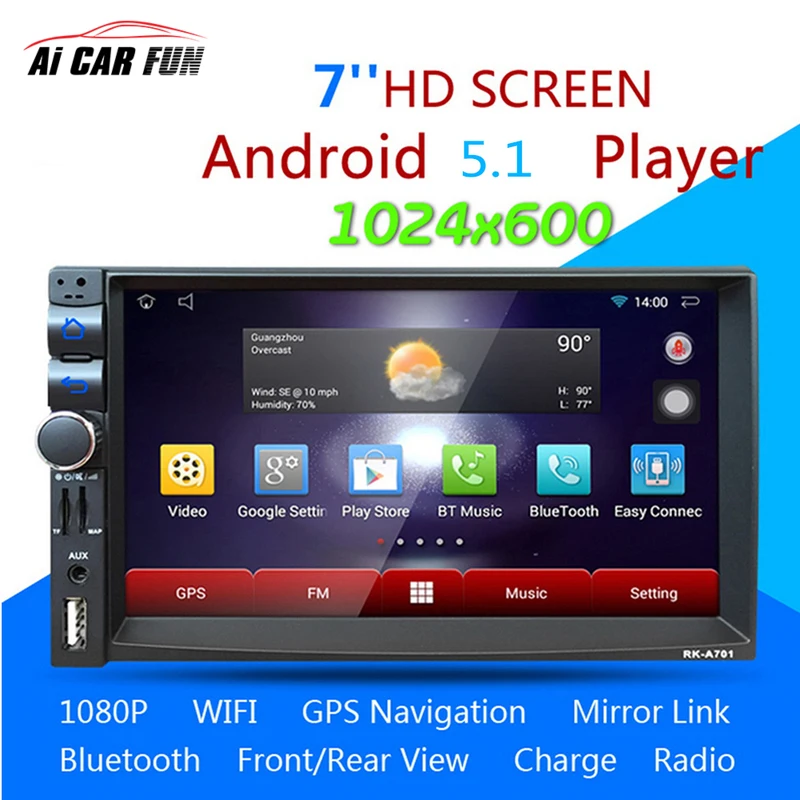

RK-A701 7inch 2Din Touch Screen Car Media Stereo Player Android 5.1.1 Quad-core GPS Navigation Handsfree Bluetooth MP5 Player