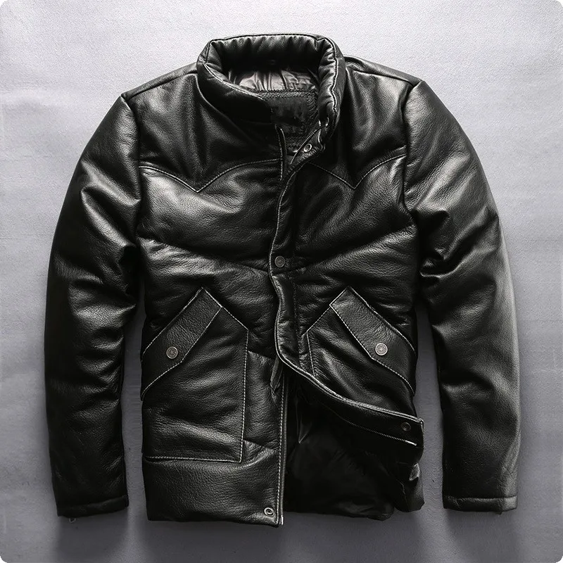 New Arrival męskie 100% prawdziwe skórzane kurtki na co dzień kaczka płaszcz puchowy Jaqueta Couro Masculina ramię powrót protector ce Chaquetas De Cuero Hombre -
