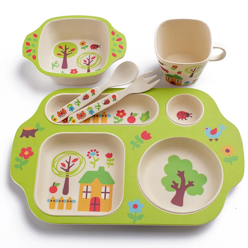 Children Cartoon Tableware Set Bamboo Fiber Baby Feeding Plate With Bowl Fork Spoon Cup Set Kids Traning Dinnerware 5 Pcs/Set Children Cartoon Tableware Set Bamboo Fiber Baby Feeding Plate With Bowl Fork Spoon Cup Set Kids Traning Dinnerware 5 Pcs/Set
