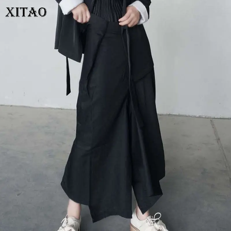 

XITAO Women Irregular Split Pants Women Waist Pleated Wild Joker 2019 Autumn Korea Fashion Elegant Wide Leg Pants WLD1892