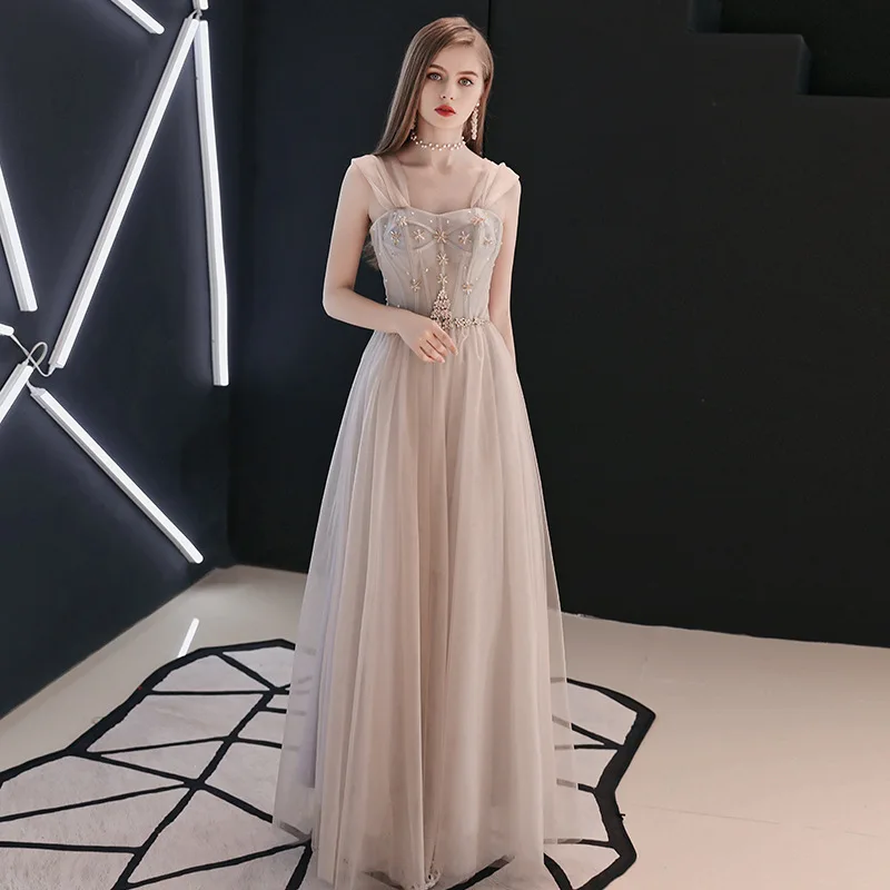 

Women's 2019 new banquet elegant elegant long gray one shoulder temperament ladies party dress