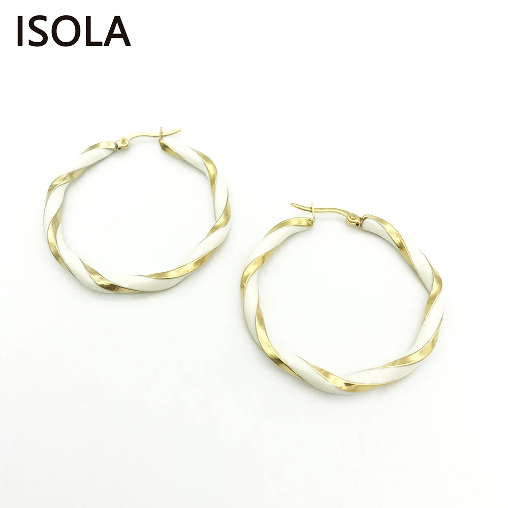 

ISOLA Top Quality Statement Twist Titanium Steel Epoxy Round Resin Classic Creole Earrings Circle Shape Hoop Earring For Woman