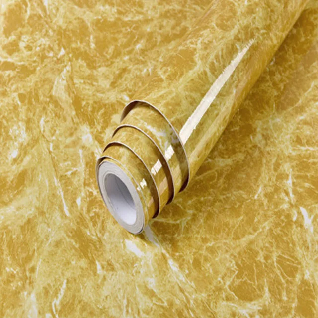 Marble Yellow Глянцевая мраморная контактная Бумага Мебель Настольный шкаф дверь наклейки съемный самоклеющиеся виниловые обои ПВХ водонепроницаемая пленка - Цвет: Marble Yellow