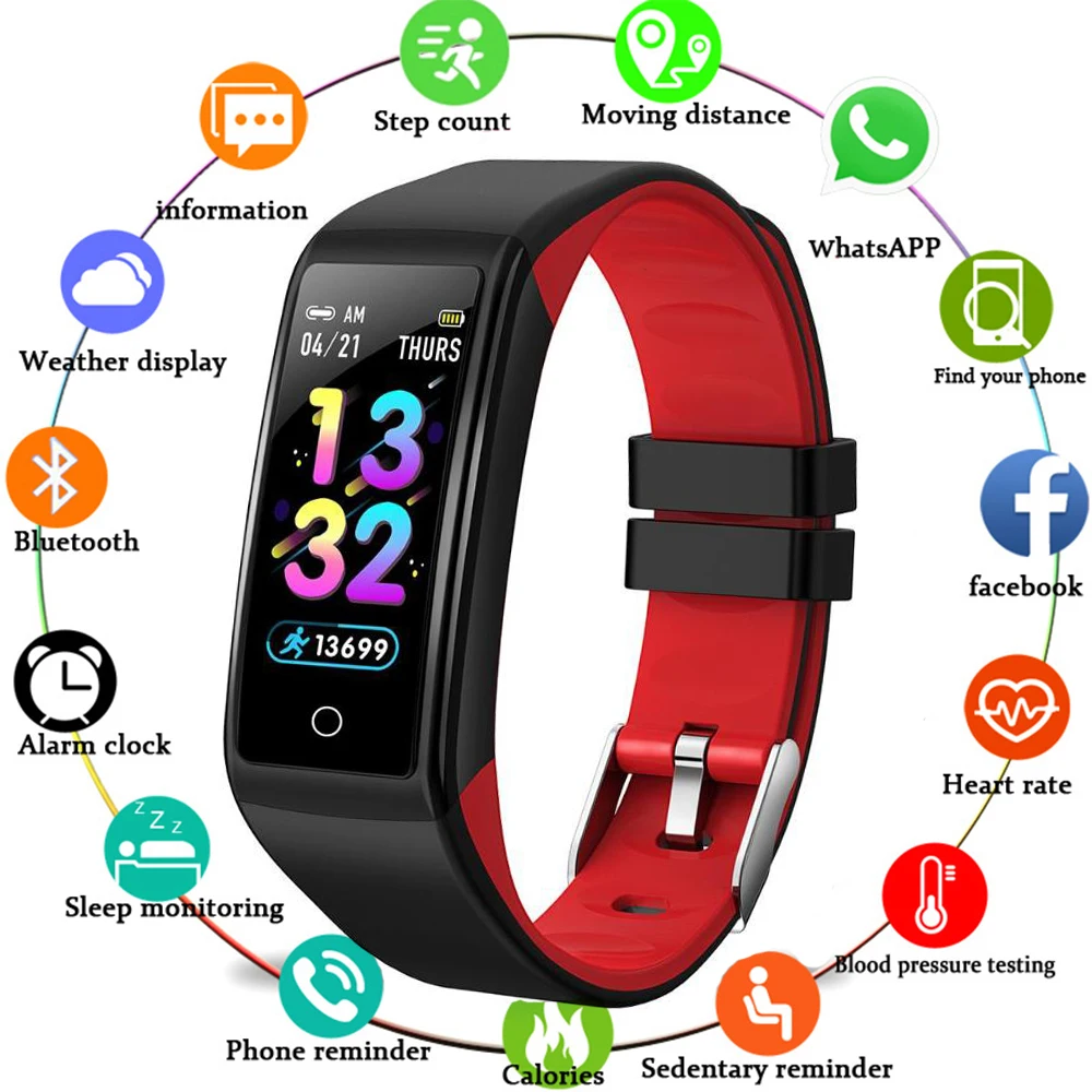Купить Smart Band Blood Pressure Heart Rate Monitor 0.96 inch TFT HD Color Screen IP67 Waterproof Bracelet For Android iOS C1 Plus  Электроника | Smart Wristbands (33019712278)