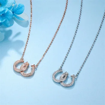 

Lucky Horseshoe Horse Hoof Necklace Pave CZ Crystal Silver/Rose Gold Color Double Horse Shoe Pendant Necklace Jewellery collier