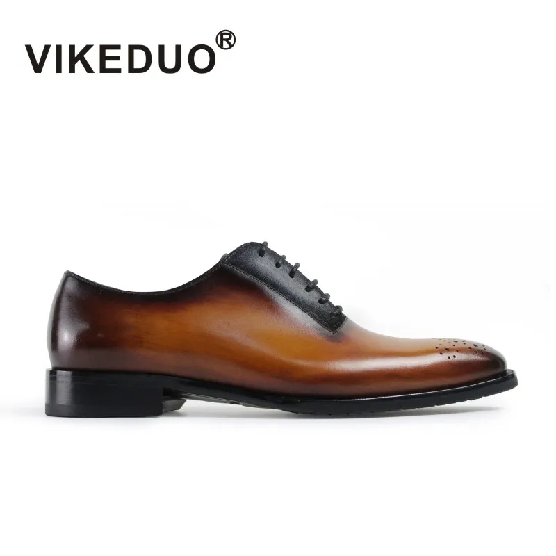 ^Cheap 2019 Vikeduo Handgemaakte Platte schoen Luxe Vintage Heren Oxford Schoenen 100% Echt Leer Fashion Wedding Party Dress Unieke Ontwerp