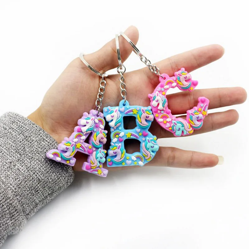 1 Pcs Kawaii Unicorn Letters key Chain For Girl Kids Keychain Women Car Key Ring Letter Holder Party Favors Gift