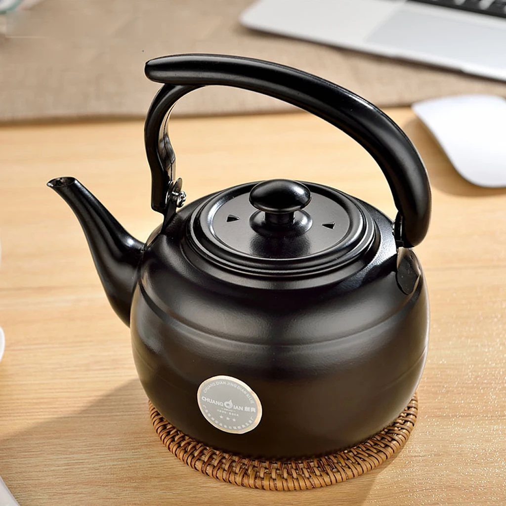 1L Stainless Steel Teapot Kitchen Tea Kettle Metal Stovetop Tea Pot Black White 2 Colors to Choose