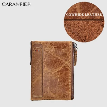 

CARANFIER Mens Wallet Casual Oil Wax Cowhide Leather Large Capacity Standard Multi-Card Position Dollar Double Zipper Coin Purse