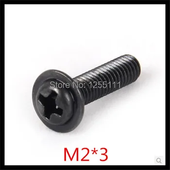 

1000pcs/lot M2*3 Steel With black phillips round head Miniature screw with washer Computer screw