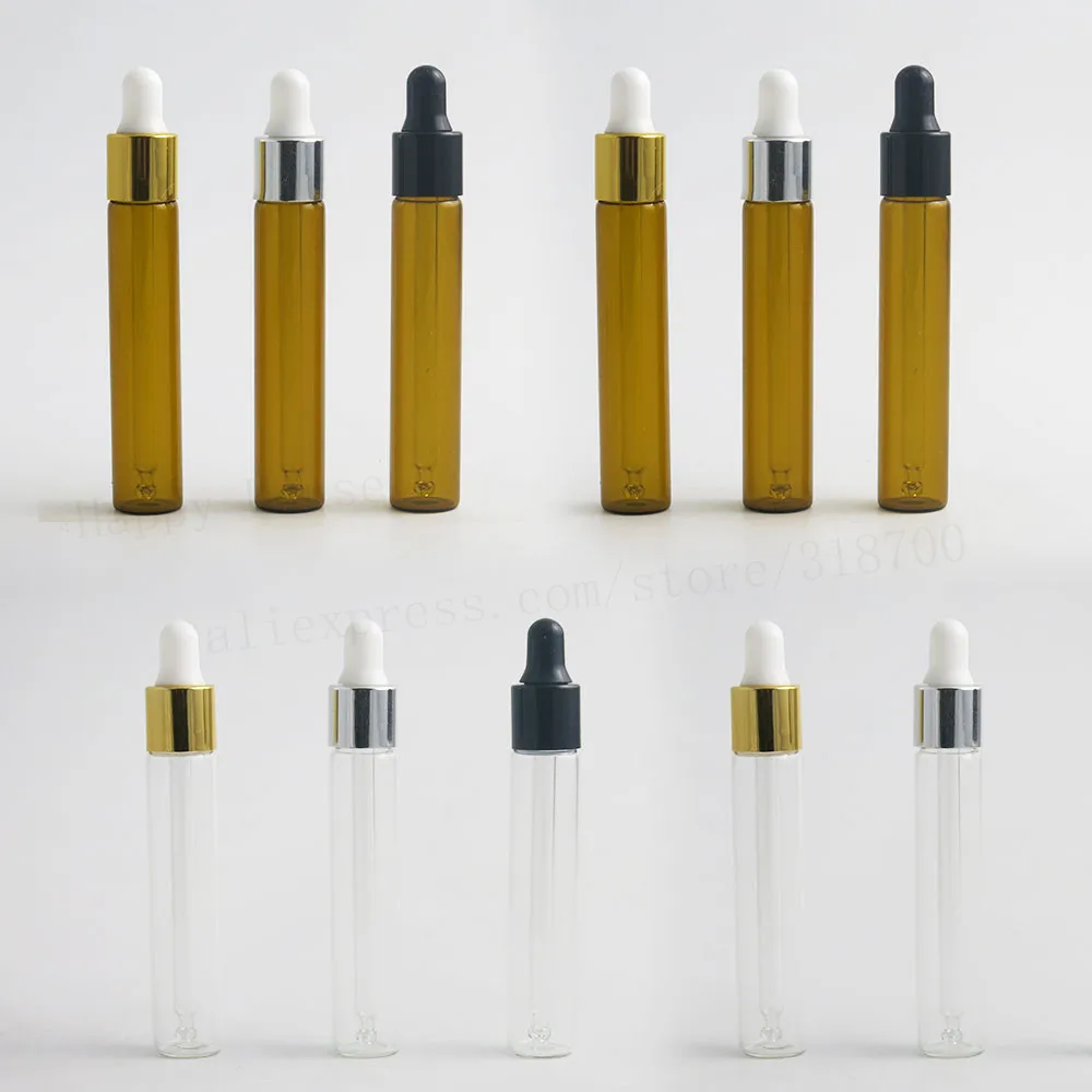 30 x 10ml New Arrival Refillable Clear Amber Glass Essential Oil Dropper Vials 1 3oz Rubber 2