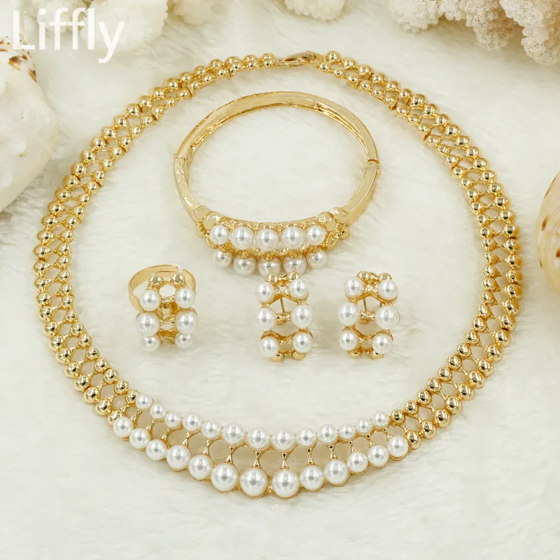 Fashion New White Imitation Pearl Jewelry Sets Charm Bride Wedding