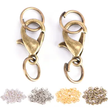 

20Pcs Lobster Claw Clasps Jump Ringssplit Boho Ring Kolye Making Hook Beads Crimp End Spring Nacklace Snap Chains connector set