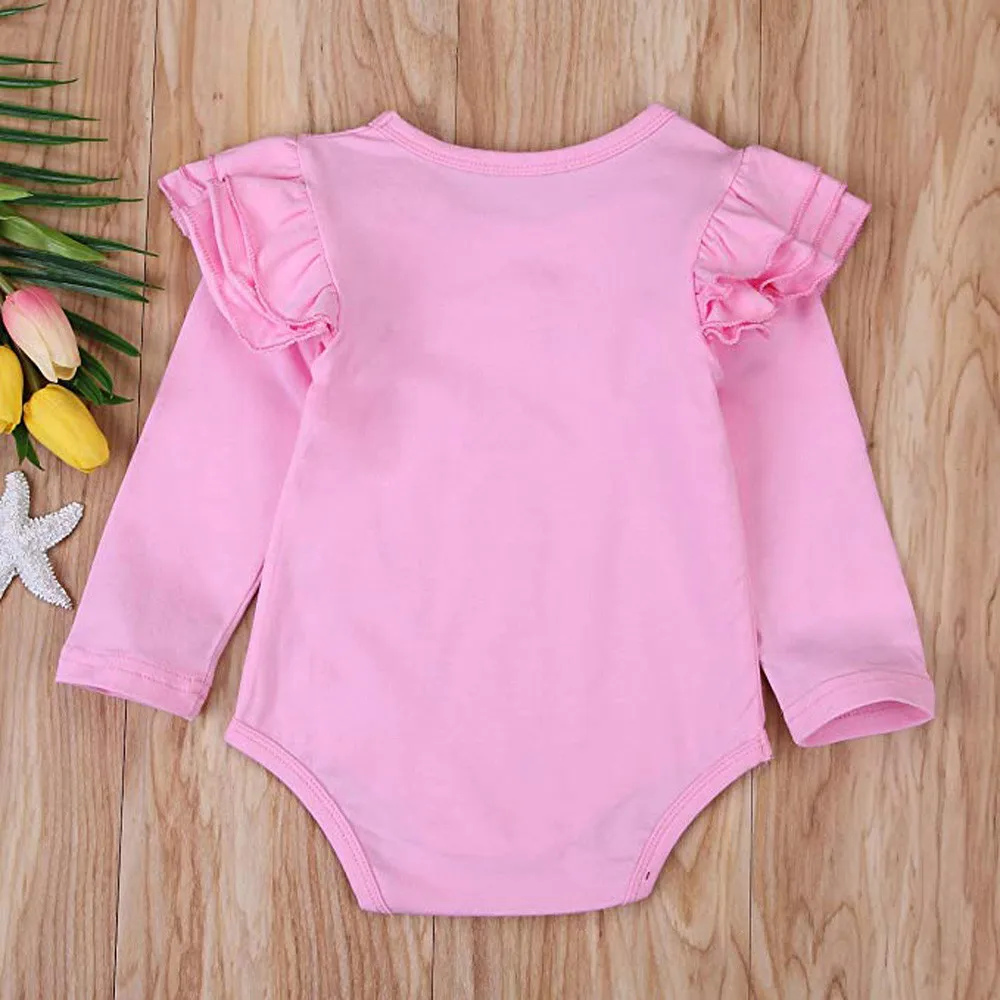 Весенне-осенний хлопковый комбинезон с длинными рукавами, одежда для малышей, детская одежда, детский однотонный комбинезон с оборками, одежда