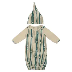 Детские мягкие пижамы натуральный хлопок полосатый анти-ногами спальный одежда со шляпой Постельные принадлежности мешки Конверты для