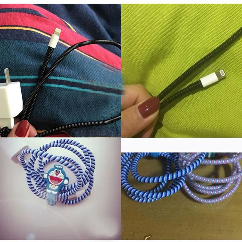 RACAHOO 50cm Double Colors Data Cable Protective Sleeve Spring Twine For Iphone USB Charging earphone Case Cover Cable Winder1