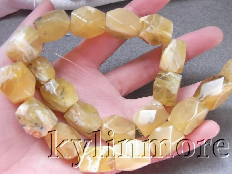 

13x18mm Natural Yellow opal faceted nugget Beads 15''