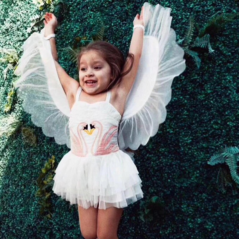 

Erapinky Princess Dress For Girls Angel Flamingo Girls Party Dress Removable Swan Wings Birthday Costume Dress Kids Clothes 2-9