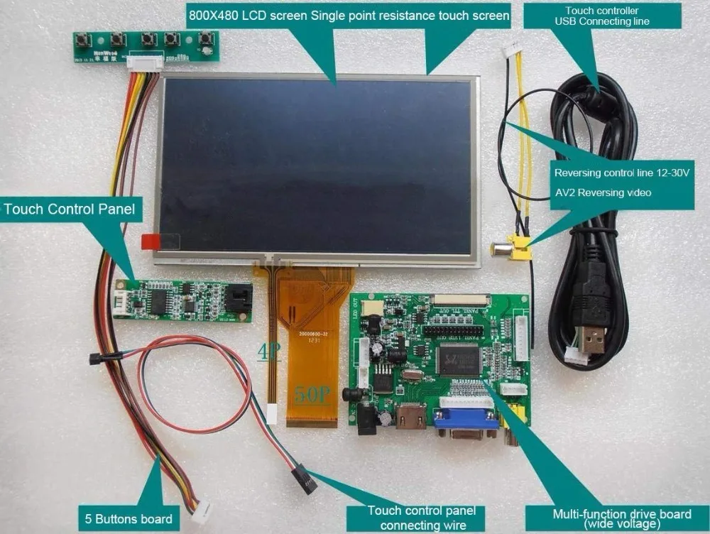 Все новые 7 дюймов 1280*800 ips Raspberry Pi 3 сенсорный ЖК-экран с автомонитором, HDMI, VGA, USB, AV