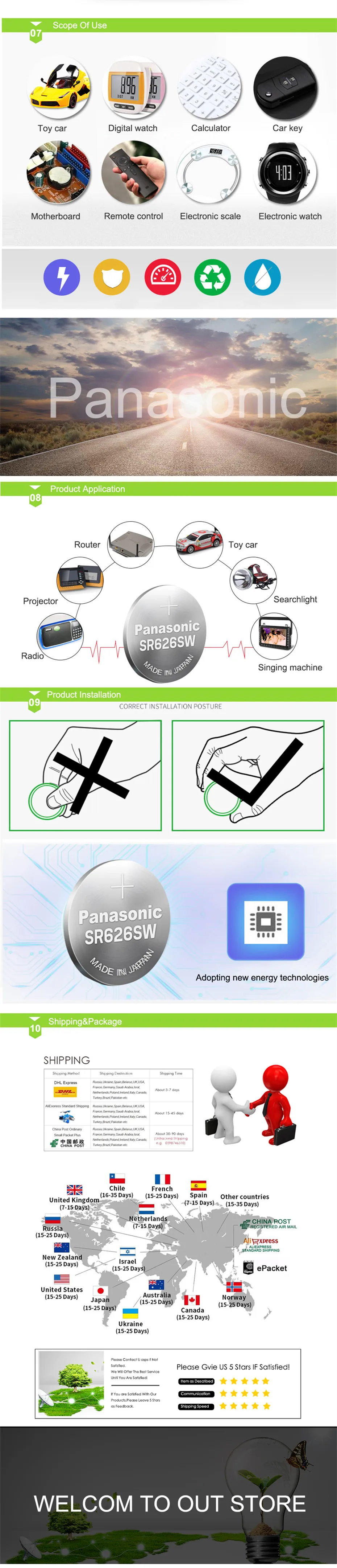 5 шт. Panasonic SR626SW кнопочный элемент батарея монетного типа для часов G4 377A 377 LR626 SR626SW SR66 LR66 Серебряный оксид ртути