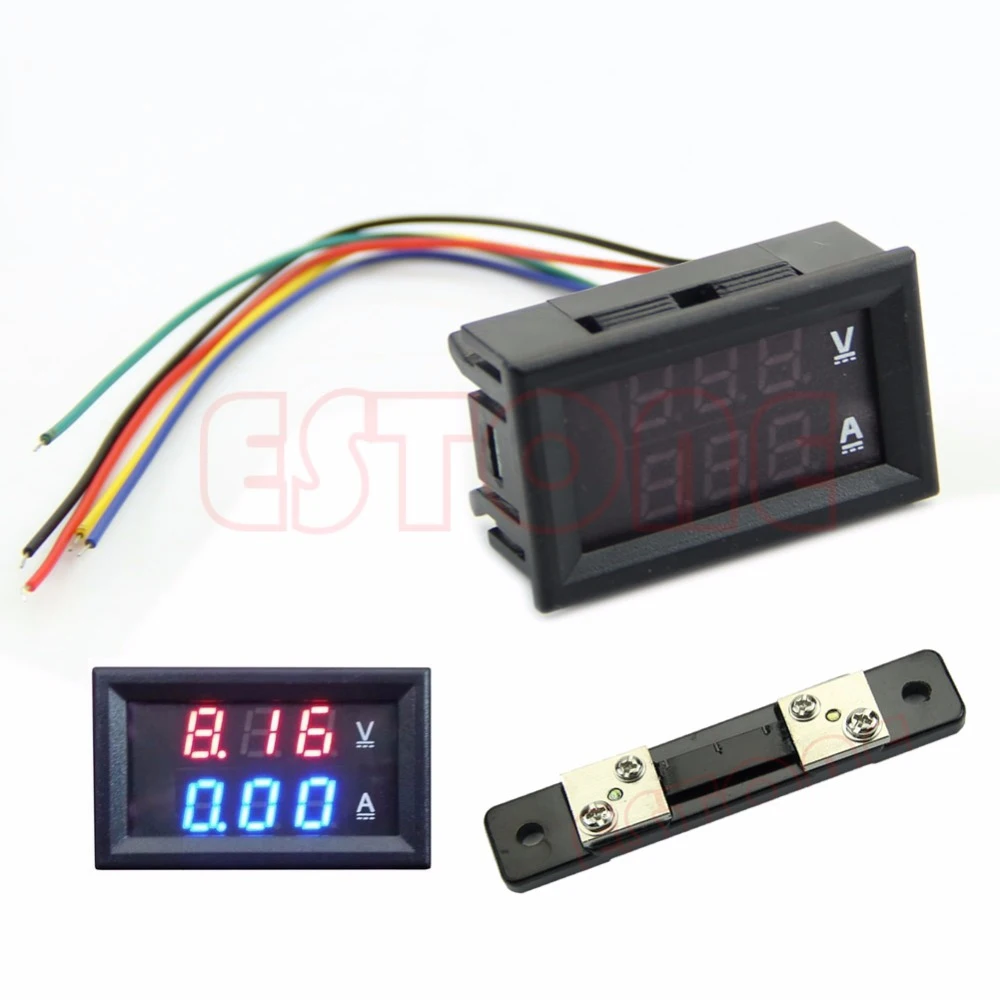 

LED Digital Voltmeter Ammeter Amp Volt Meter + Current Shunt DC 100V 50A Dual