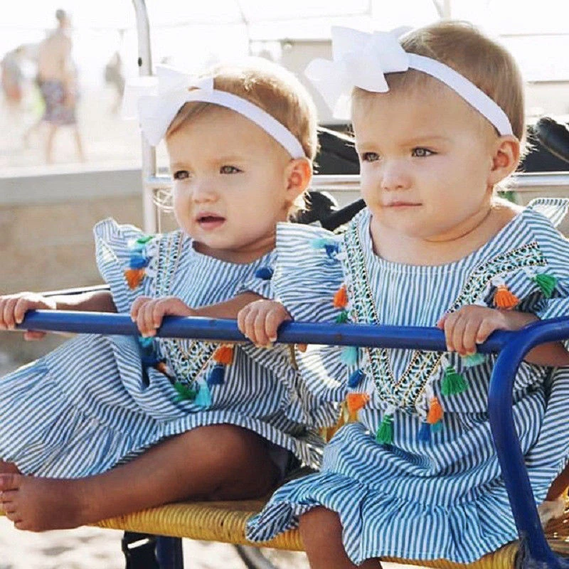 

Rorychen Girls Dress Girl Clothing Tassel Dress for Girls Striped Robe Girls Ruffles Kids Clothing Beautiful Blue Dresses