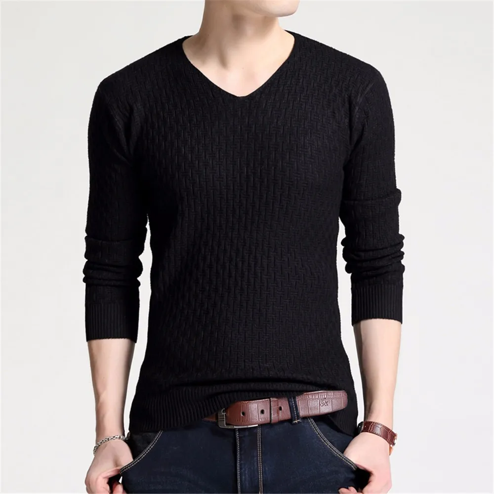 Мужской тонкий v-образный вырез тонкий Хлопковый вязаный свитер джемпер пуловер для мужчин