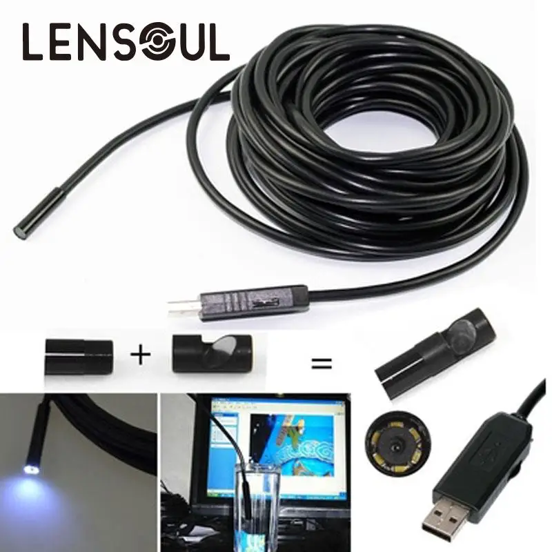 Lensoul водонепроницаемый USB эндоскоп 2 м кабель 6 светодиодный диаметр 5 мм бороскоп