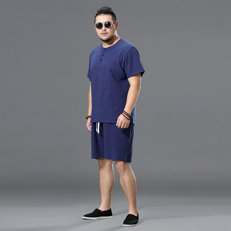 Летнее китайское платье Ципао с рисунком Стиль футболки Tops Tees Men Тан костюм футболка и шорты короткий рукав T рубашка большого размера 9XL 10XL