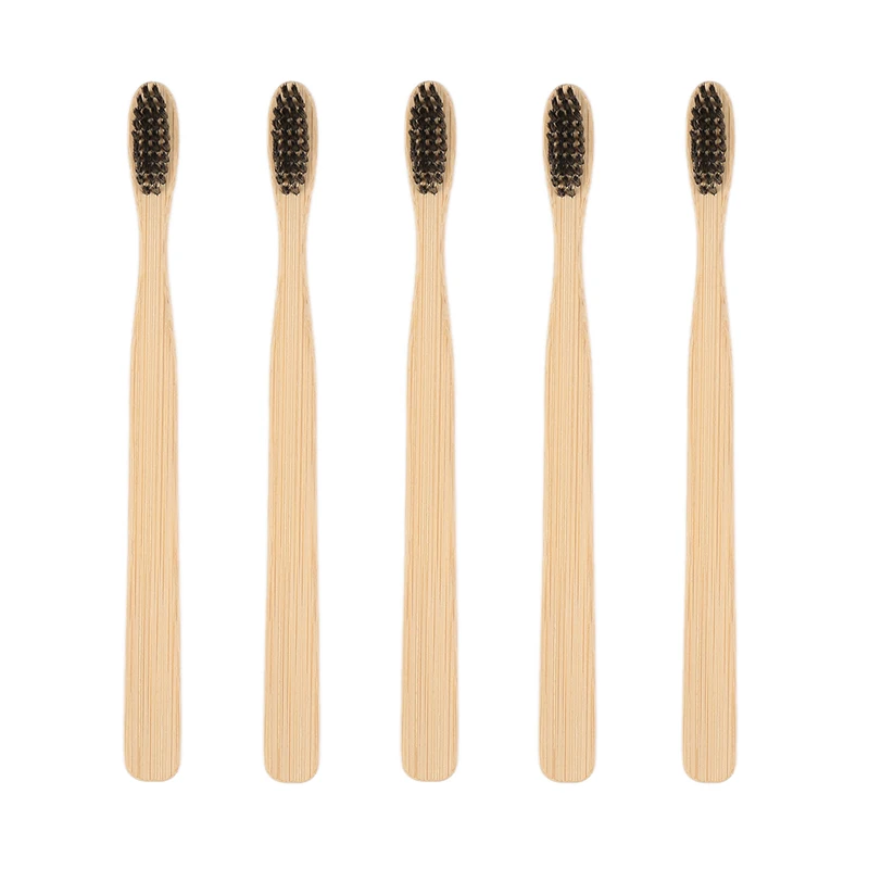 

Y&W&F 5Pcs Eco friendly Bamboo Wooden Handle Charcoal Toothbrush Soft-bristle Black/Rainbow Color Adults Protable Tooth Brush