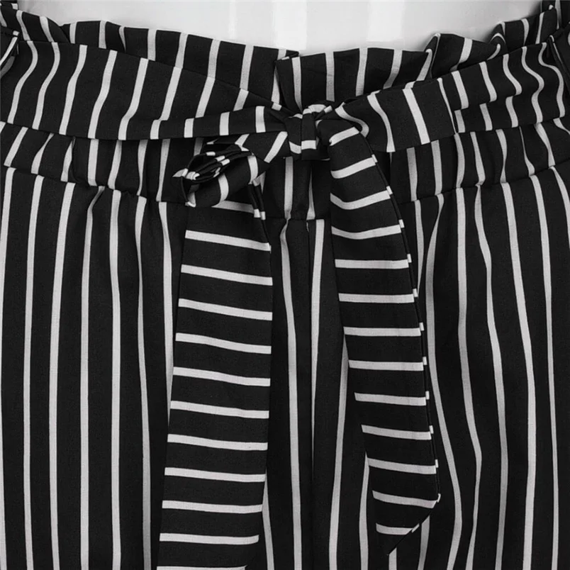 Women Pants 2018 Summer New High Waist Harem Pants Ladies Elegant Bowtie Elastic Waist Fashion Striped Casual Long Pants #J22 (40)