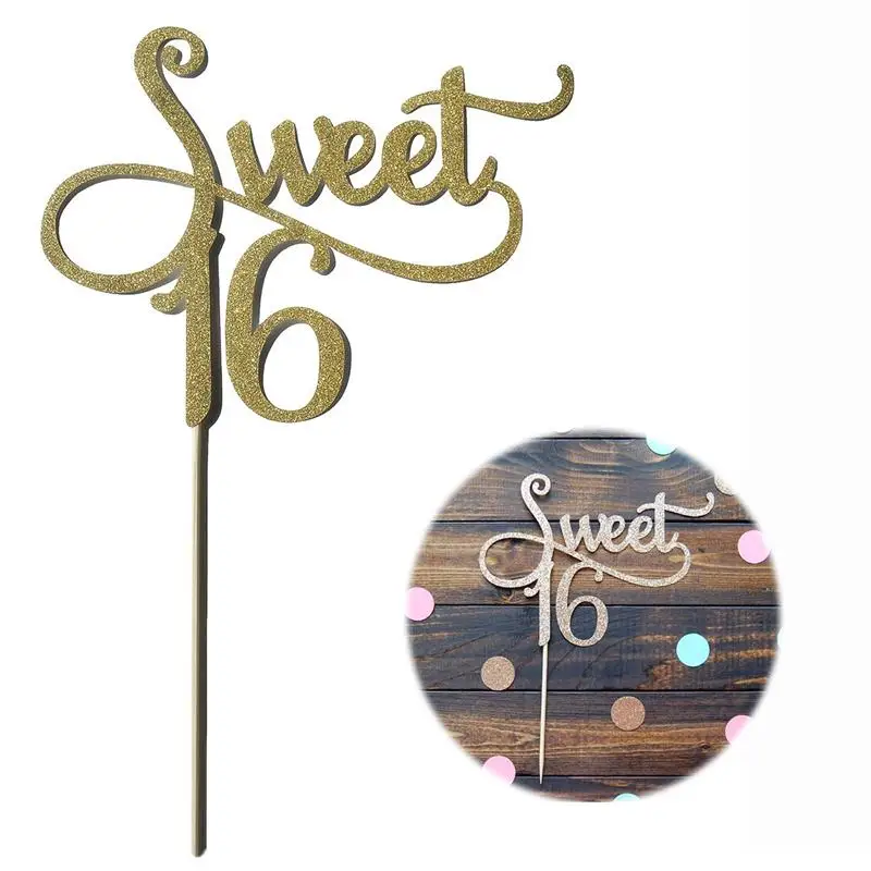 

2pcs Sweet 16 Gold Monogram Cake Topper letter cake topper 16th Birthday Party Themes Decoration Anniversary Supplies