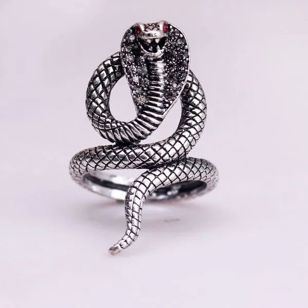 

1pcs Sample Hot selling fashion Brand Punk Anillos silver Plated Snake Crystal Rings