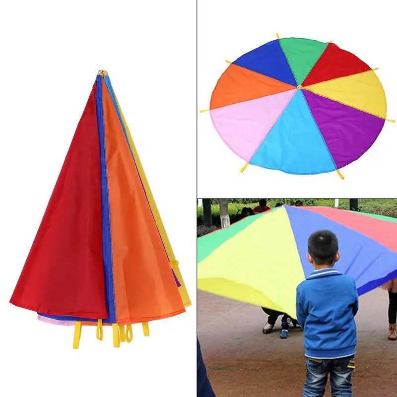Детский Радужный парашют, размер 210 T, 23 фута/7 метров, с 32 ручками, для 30-40 детских игр, Радужный парашют