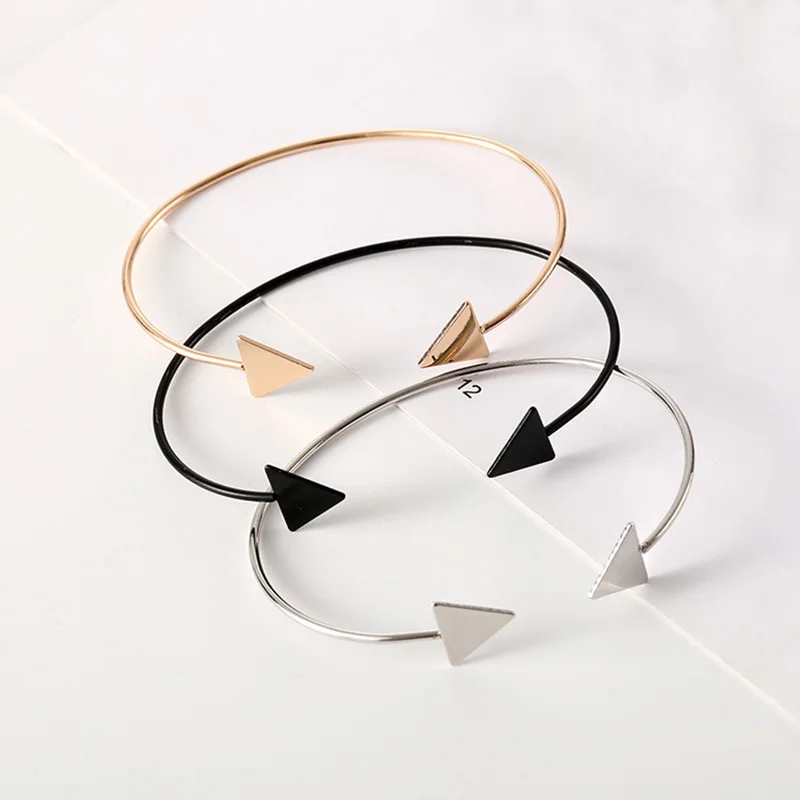 

SL022 Trend New Simple Bangles Metal Smooth Triangle Geometry Modeling Open Bracelets Bangles Female Simple Temperament Bangle