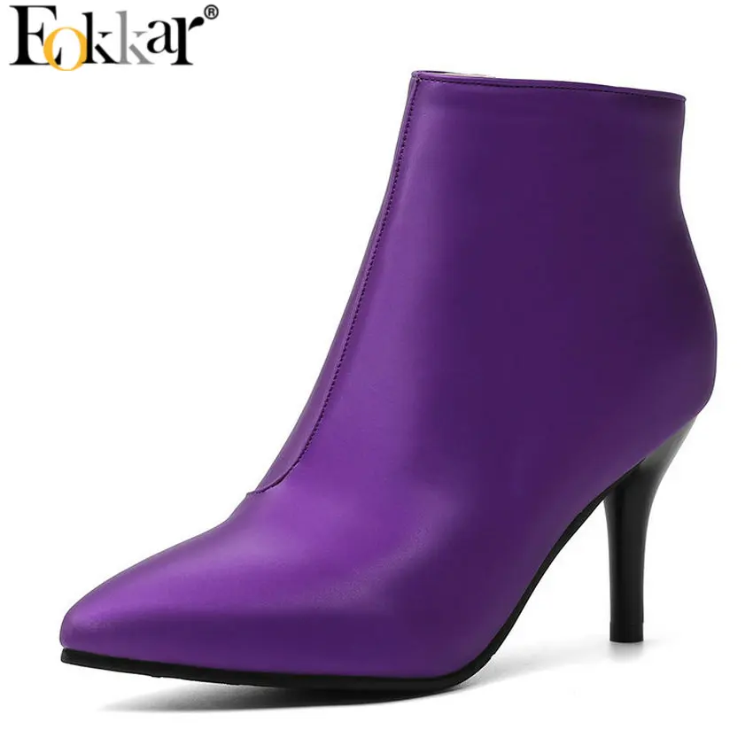 

Eokkar 2020 Women Pointed Toe Thin High Heel Ankle Boots All Match Winter Boots Satin All Match Ladies Boots Big Size 34-43