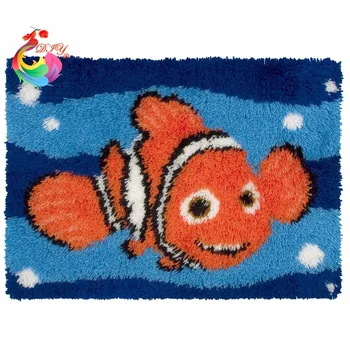 

Free Shipping Hook Rug Kit DIY Unfinished printing Crocheting Yarn Latch Hook Rug Kit Floor Mat Cartoon Fish Carpet embroidery